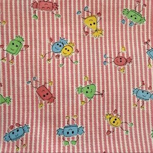 Vintage Twill Dancing Happy Candy Novelty Fabric Pink White Stripe 1yrd + 15" L